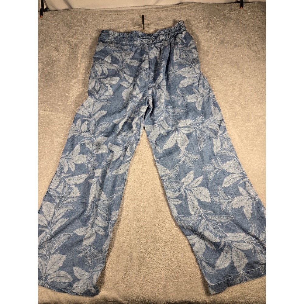 Land 'n‎ Sea Womens Blue Leaf Print Lyocell Wide Leg Smocked Pants Size M NEW